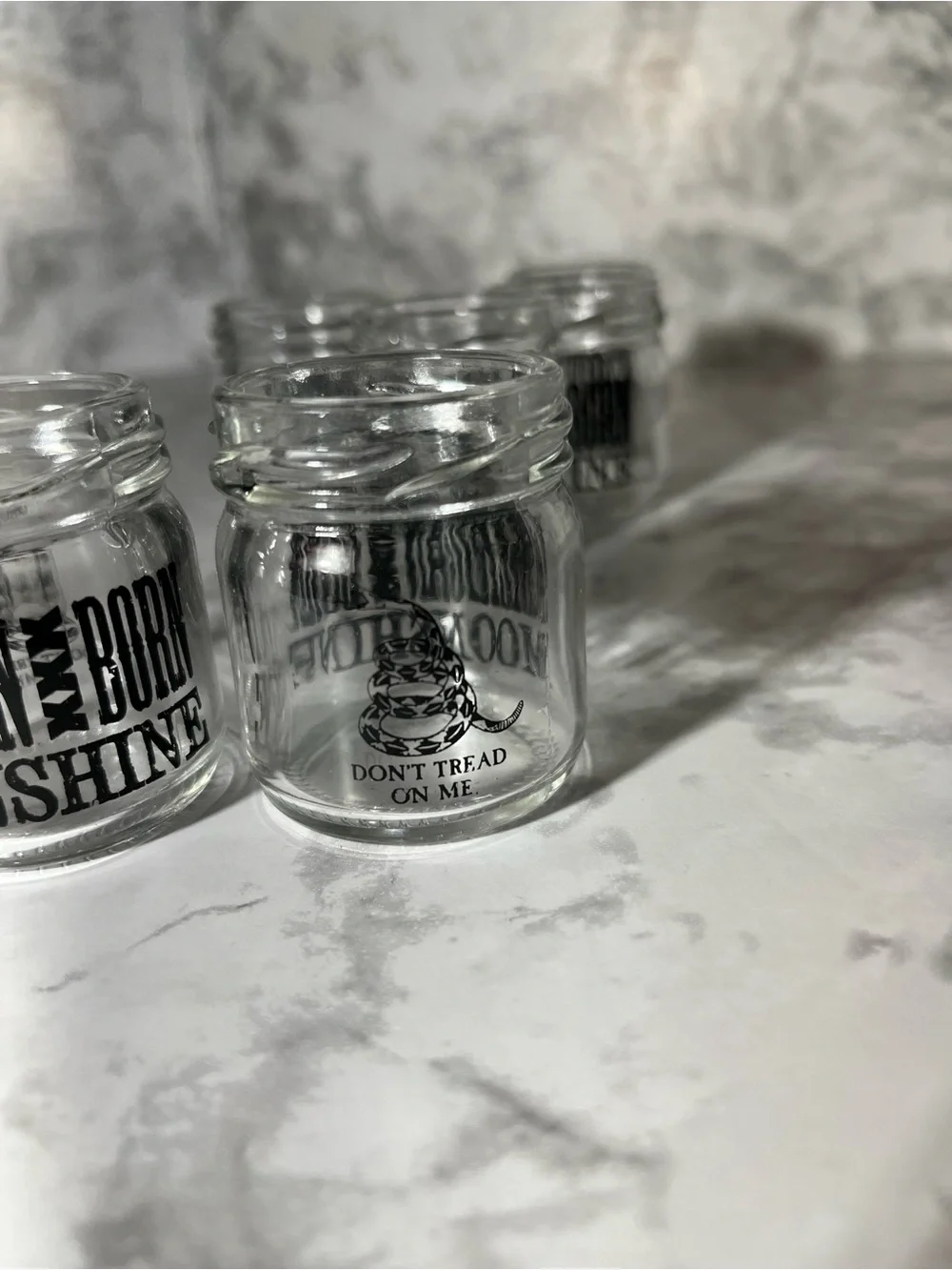 American Born Moonshine Clear Glass Shot Jars (Set)of 6